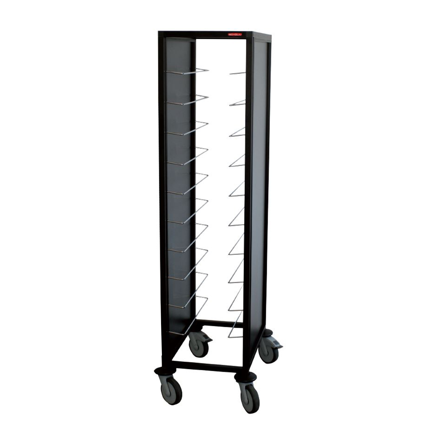 Tablettwagen MK8 für 2 Tabletts 380 x 270 mm im Quereinschub, komplett schwarz (Gestell+Seitenwände)