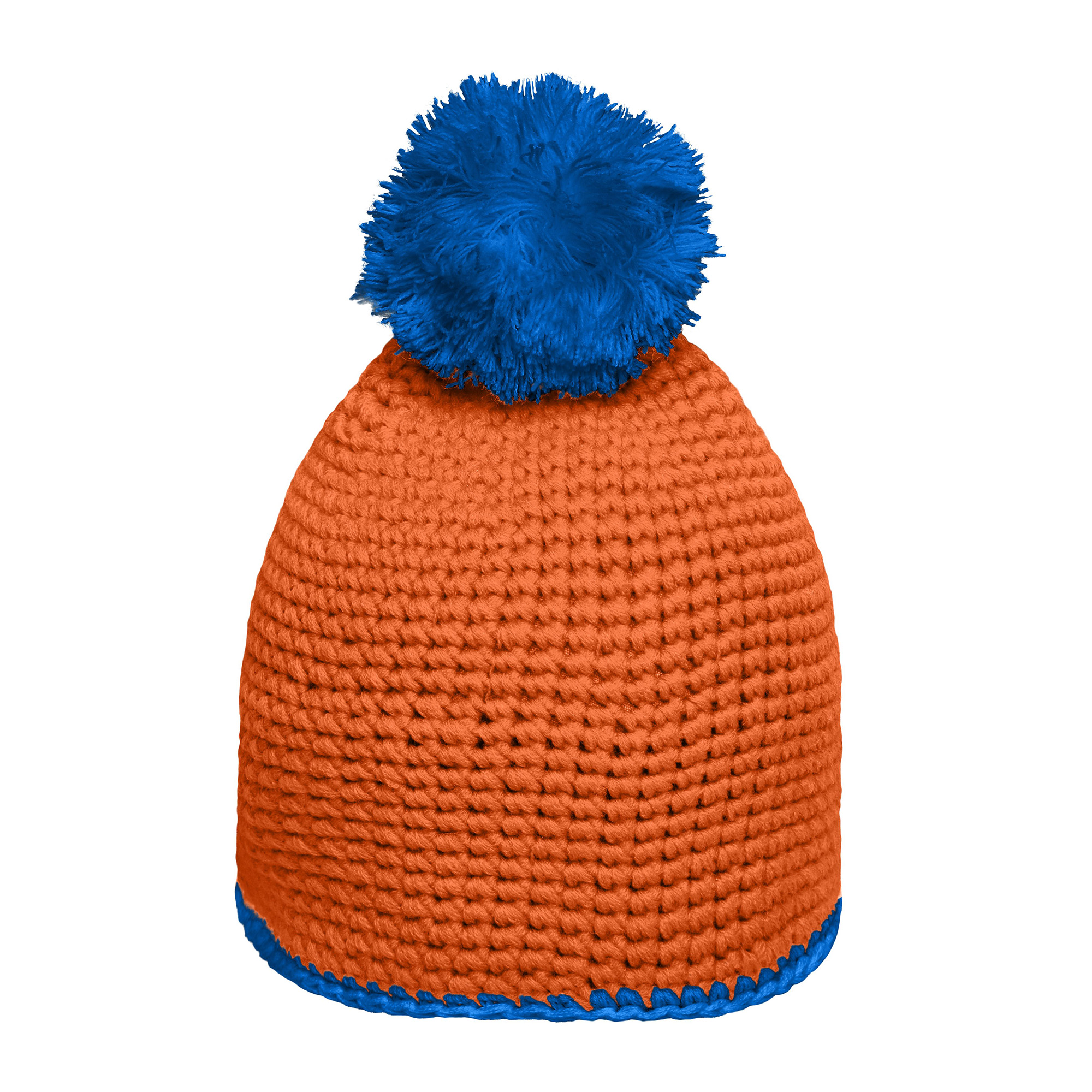 Häkelmütze mit Kontrastband und Pompom, orange/aqua