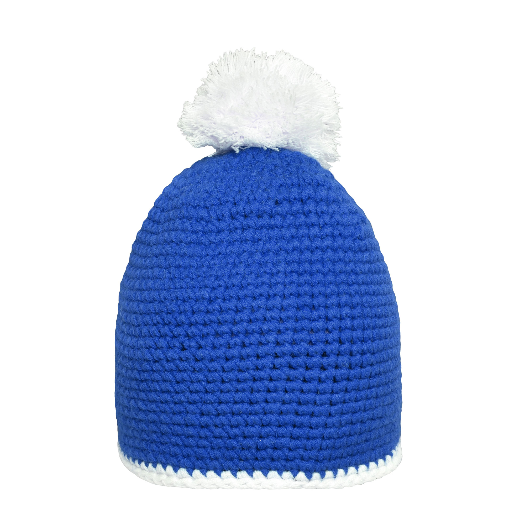 Häkelmütze mit Kontrastband und Pompom, navy/weiß