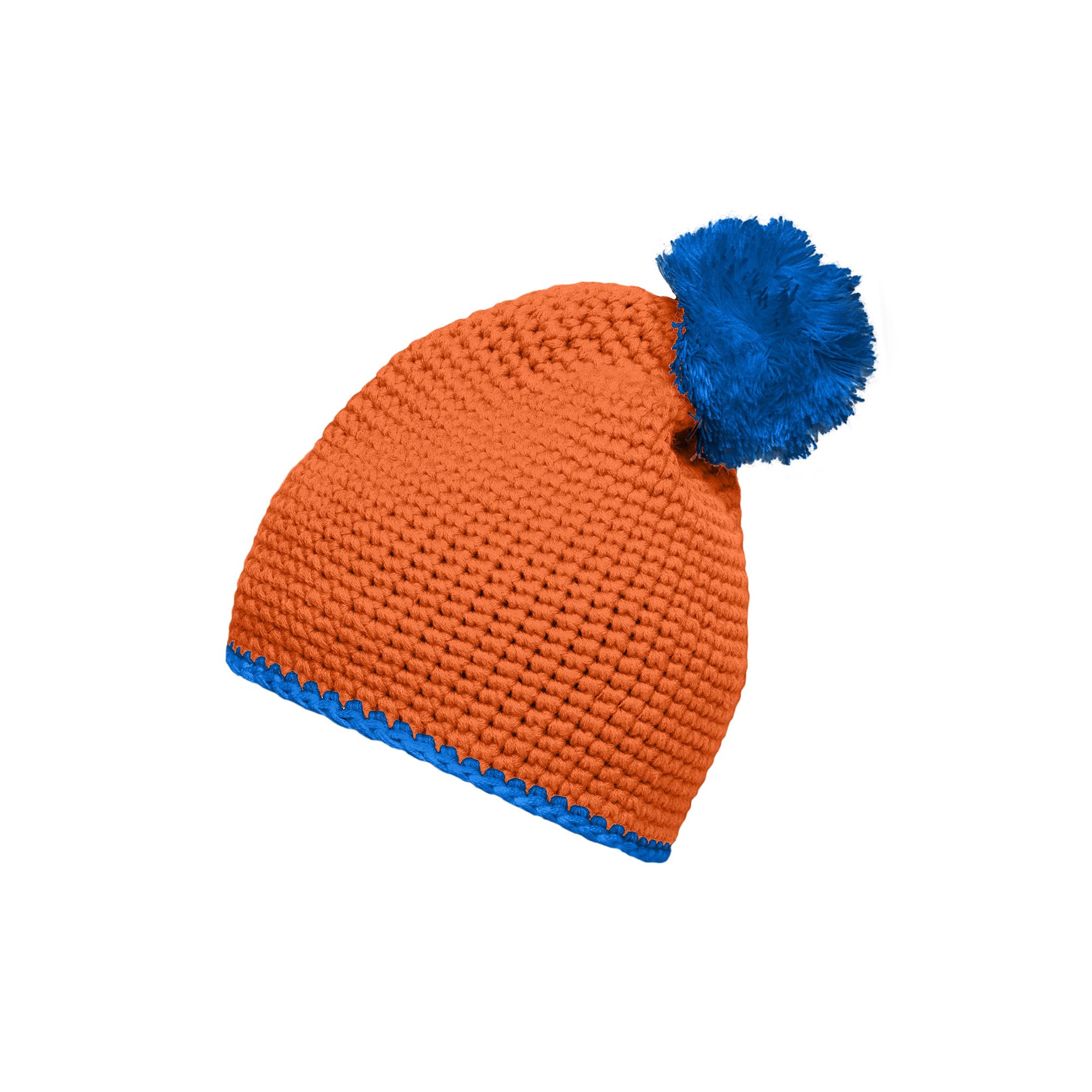 Häkelmütze mit Kontrastband und Pompom, orange/aqua