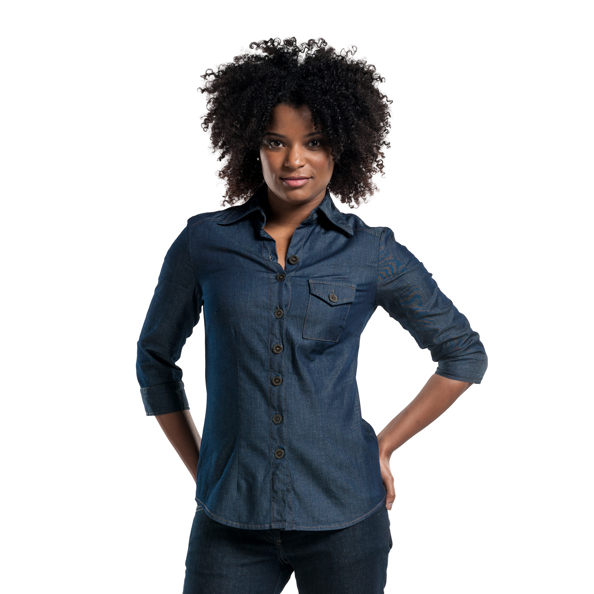 Chaud Devant Jeansbluse Damen 3/4 Arm, Jeansblau