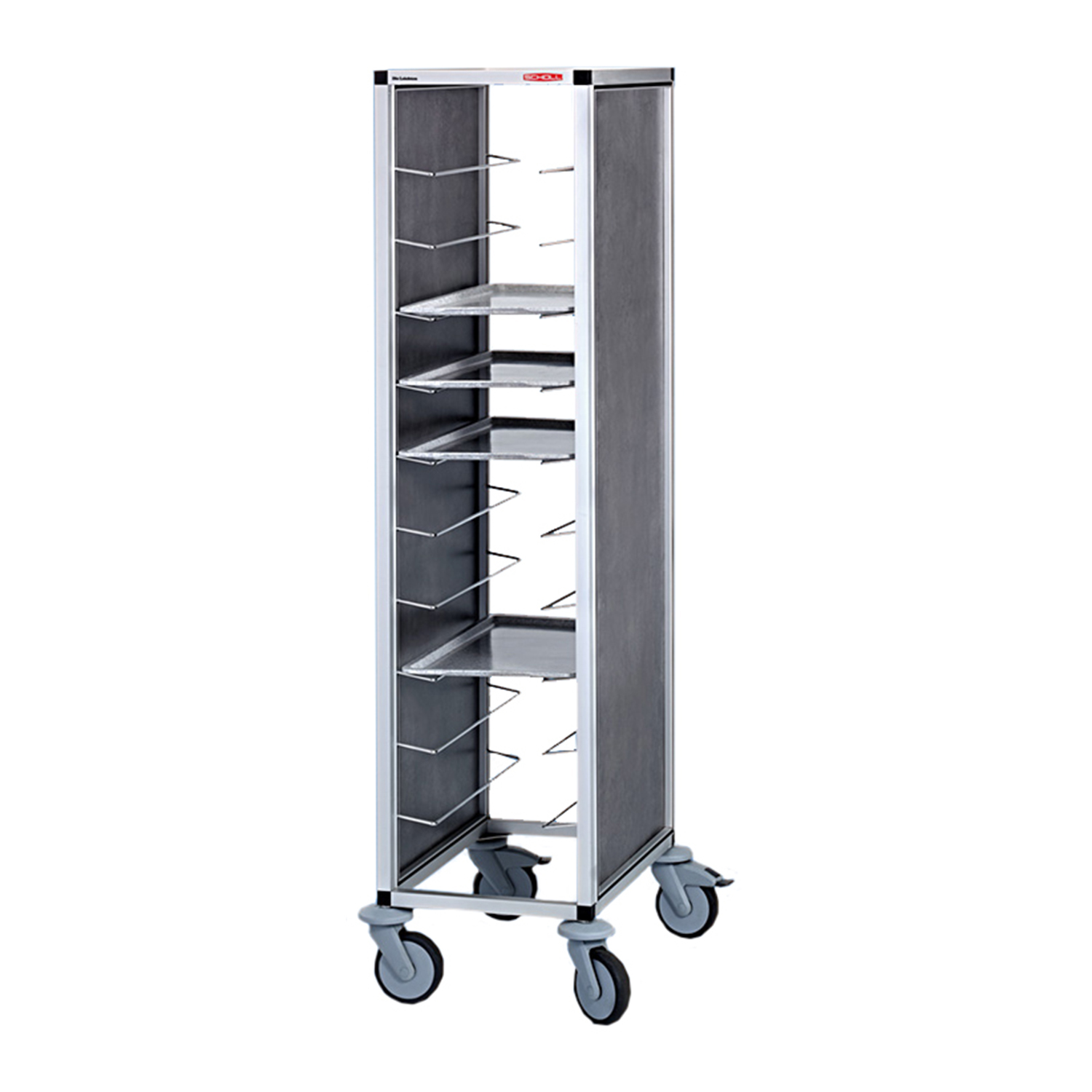 Tablettwagen MK 4, Maße 600 x 860 x 1650 mm, 9 Tablettauflagen aus Spezial-Leichtmetall-Profilen