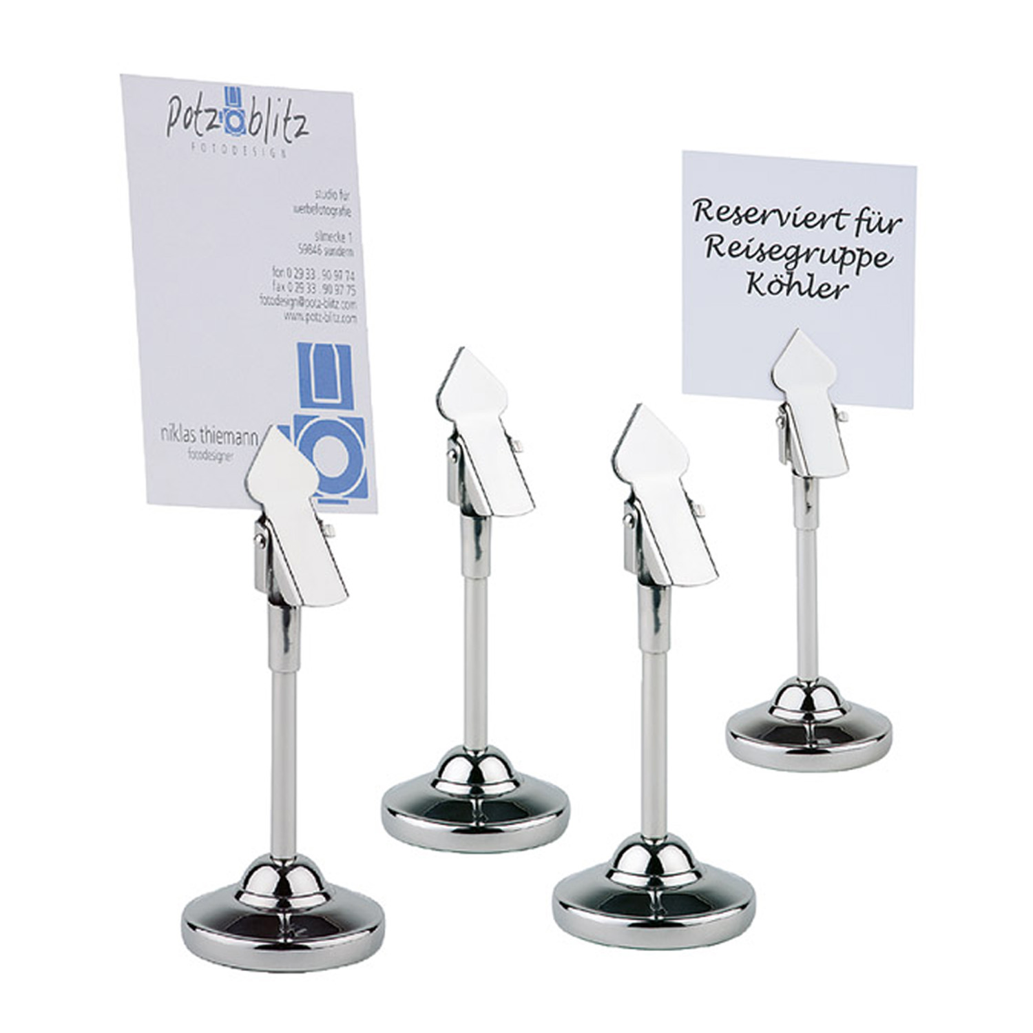 Tischkartenhalter, 4er Set Ø 4 cm, H: 10 cm Edelstahl,