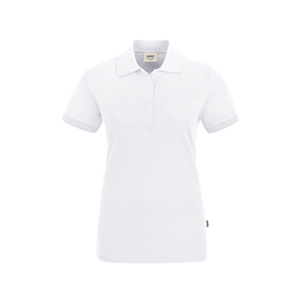 Damen-Poloshirt Stretch mit kontrastfarbenen Knöpfen, weiß