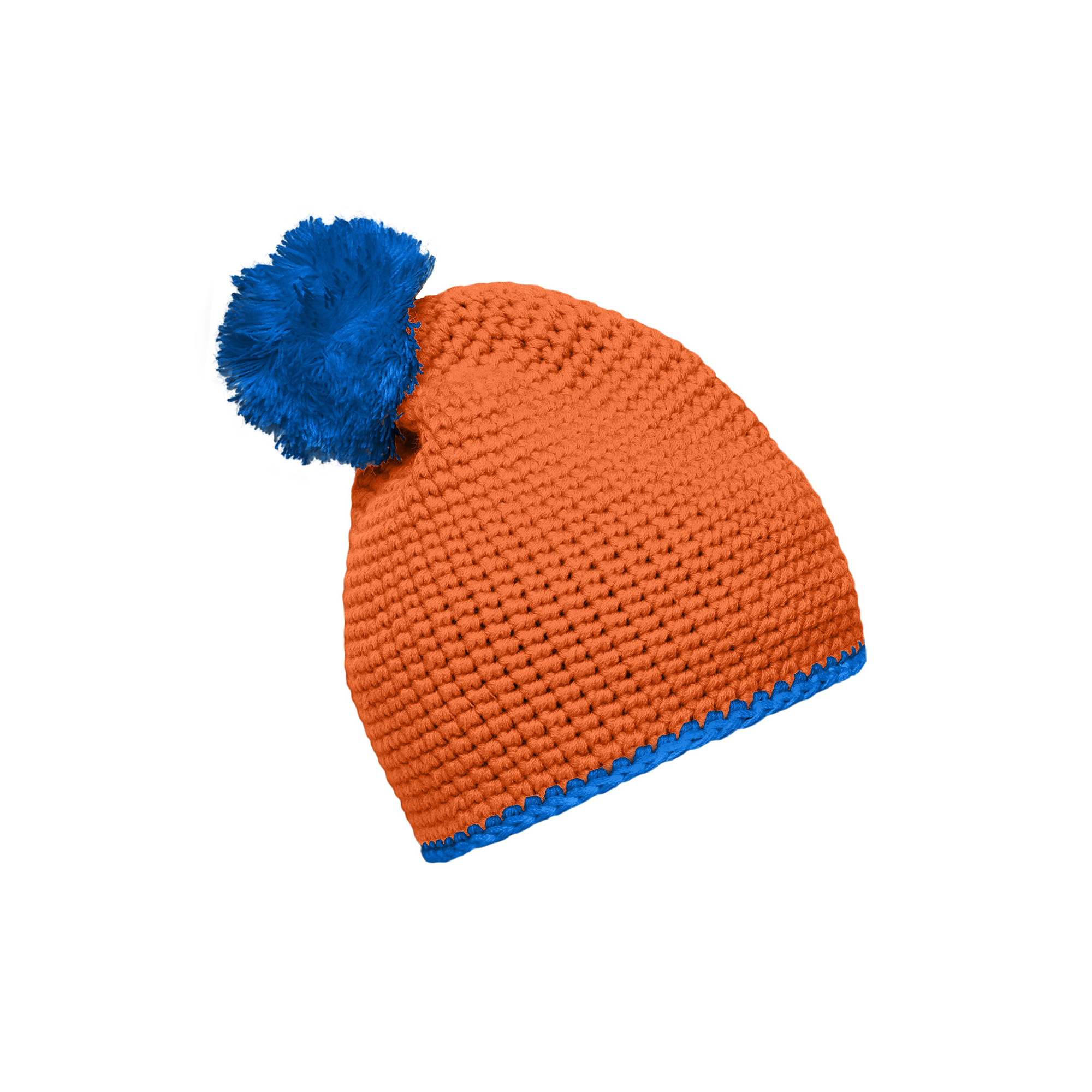 Häkelmütze mit Kontrastband und Pompom, orange/aqua
